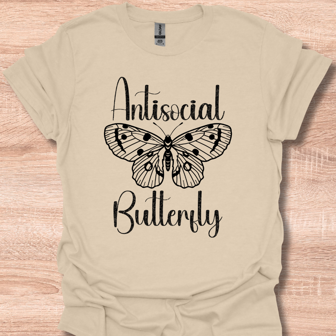 Funny Antisocial Butterfly Introvert Distressed Design T-Shirt